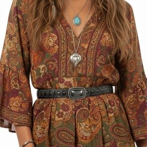 Womens Plated Metal Base Stretch Polyester Belt Silver Buckle ML